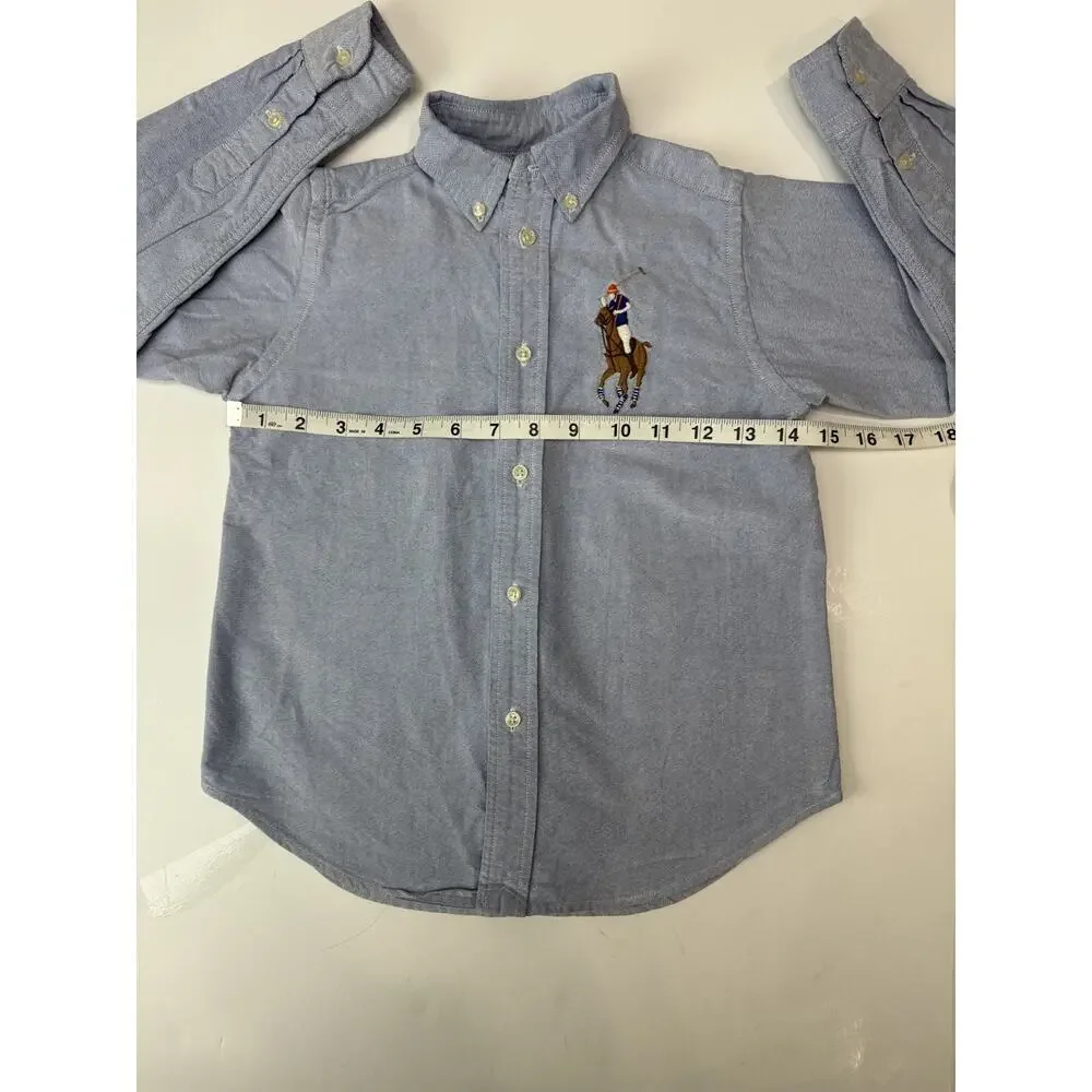 Ralph Lauren Polo Big Pony Oxford Shirt Blue Equestrian Y2K Button Down Kids 5